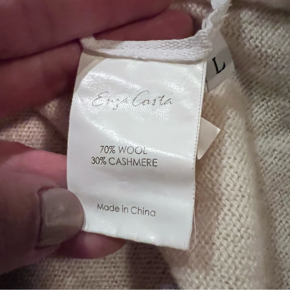 Enza Costa Cream Distressed Wool Cashmere Sweater - Picture 8 of 12